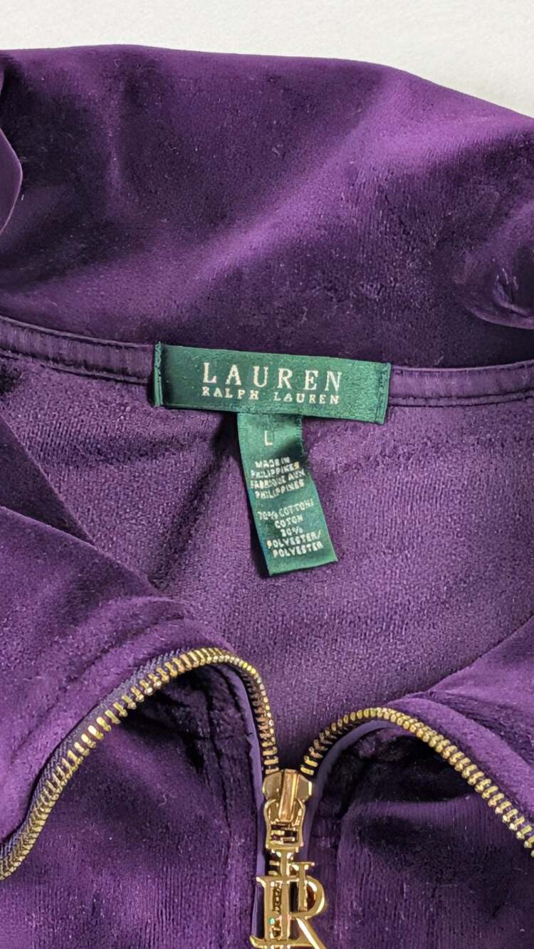 Lauren Ralph Lauren Purple Velour Zip-Up Jacket, Size L, Mob Wife Y2k - Picture 3 of 12